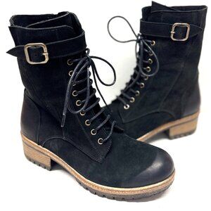 MIZ MOOZ NUBUCK LEATHER BOOTS LACE UP SIDE ZIP BLACK 37EU / 7US NEW # Z-131
